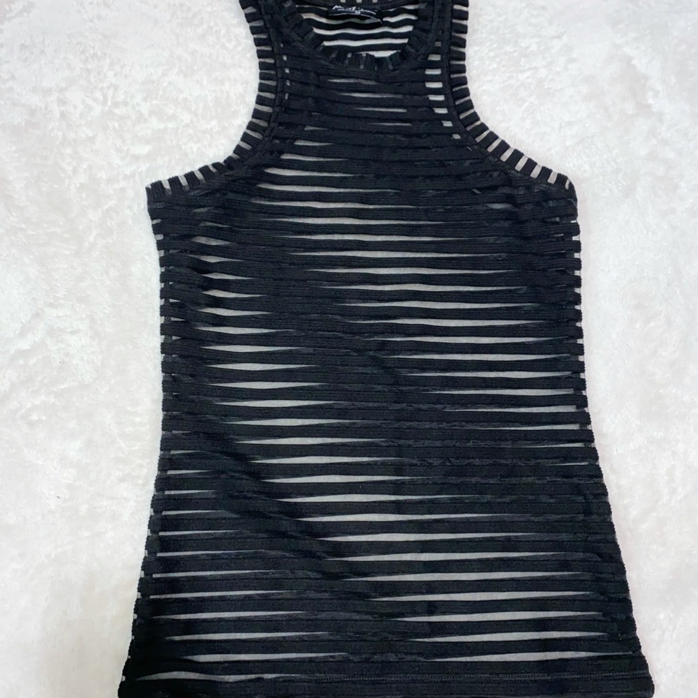Nasty Gal Black Sheer Mesh Stripe Top
